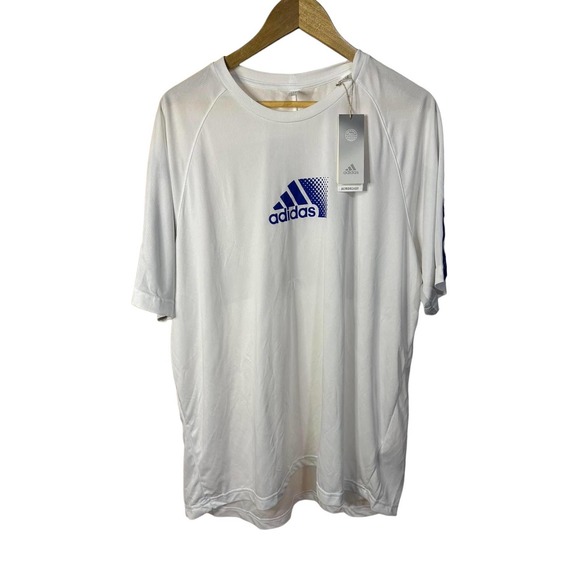 Adidas Aeroready Designed‎ To Move Sport Tee White Royal Blue XL NEW - Picture 2 of 7